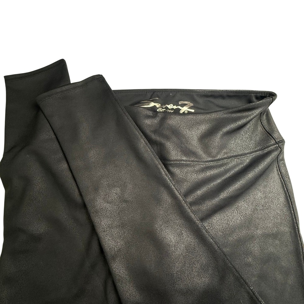 Seven7 Sculpted Leggings Womens XL Black Faux Leather Metallic High Waist